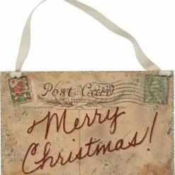 Primitives By Kathy Vintage Merry Christmas Postcard Sign