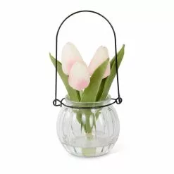 K&K Interiors New! Pink Tulip Arrangement In Glass Vase