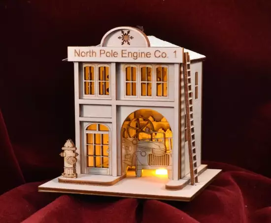 Ginger Cottages Christmas North Pole Fire Company Balsa Wood Ornament 3 Ginger Cottages Christmas North Pole Fire Company Balsa Wood Ornament