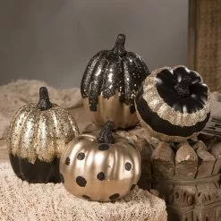 Bethany Lowe New! Black And Gold Pumpkins