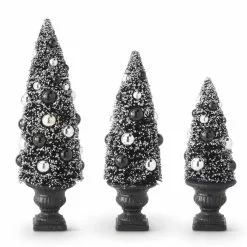 TheHolidayBarn.com Black & Silver Bottle Brush Trees In Urns