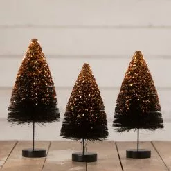 Bethany Lowe Black Bottle Brush Trees With Orange Glitter