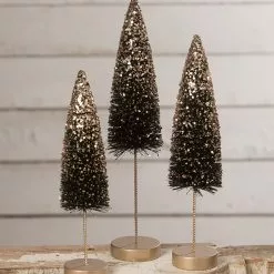 Bethany Lowe Black Bottle Brush Trees With Gold Glitter