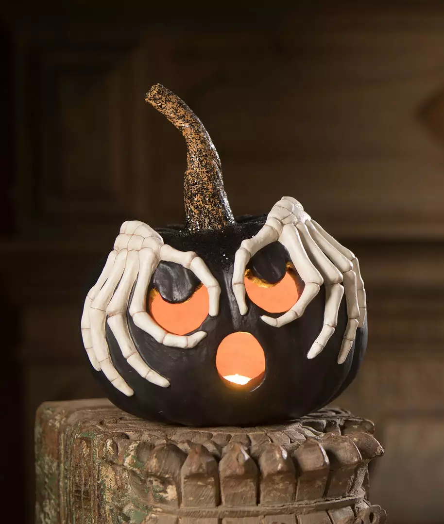 Bethany Lowe Jack O' Lantern With Skeleton Hands New! 3 Bethany Lowe Jack O' Lantern With Skeleton Hands New!