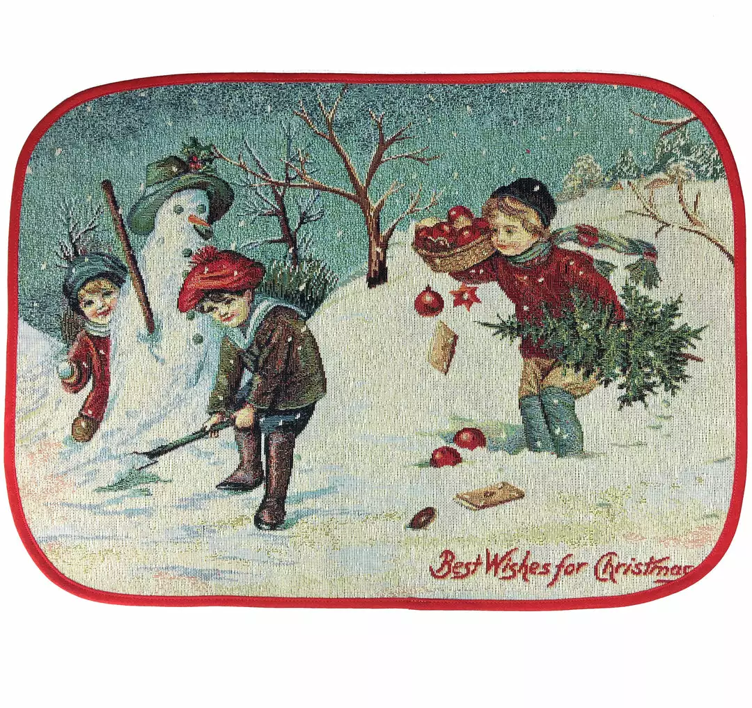 StiVoTex Christmas Winter Children With Snowman Tapestry Placemats - Set Of 6 3 StiVoTex Christmas Winter Children With Snowman Tapestry Placemats - Set Of 6