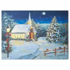 Raz New! Christmas Church Print With Lights