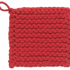 TheHolidayBarn.com New! Chunky Knit Cotton Potholders, Red
