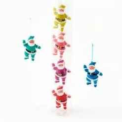 One Hundred 80 Degrees Colorful Retro Santa Ornaments, Flocked New!