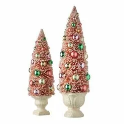 Raz Coral Pink Bottle Brush Trees In Urns New!