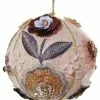 ShiShi Fabric Ball Ornament With Beaded And Embroidered Flowers, Pink Christmas