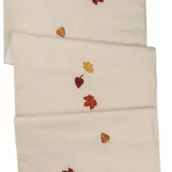 Primitives By Kathy New! Embroidered Fall Leaves Linen Table Runner