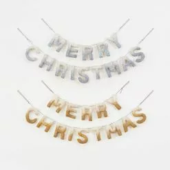 One Hundred 80 Degrees Felt Merry Christmas Banner, Gold Or Silver New!