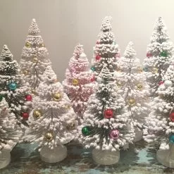 Cody Foster New! White Flocked Bottle Brush Trees With Silver Balls