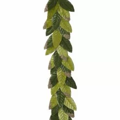 TheHolidayBarn.com New! Flocked Leaf Garland, Variegated Green