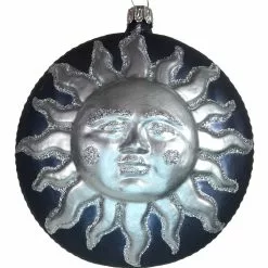 Old German Christmas Radiant Sun Glass Ornament, Blue And Silver