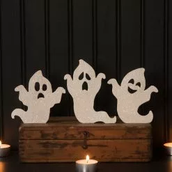 Bethany Lowe Ghoulish Ghost Silhouettes With White Glitter New!