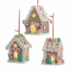 Kurt Adler New! Gingerbread Candy Cottage Ornaments