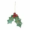 Bethany Lowe Glittered Holly Leaf Ornament New! 2 Bethany Lowe Glittered Holly Leaf Ornament New!
