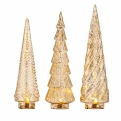 Raz Gold Mercury Glass Trees With Lights New!