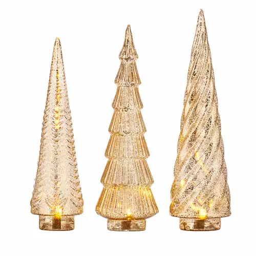 Raz Gold Mercury Glass Trees With Lights New! 3 Raz Gold Mercury Glass Trees With Lights New!