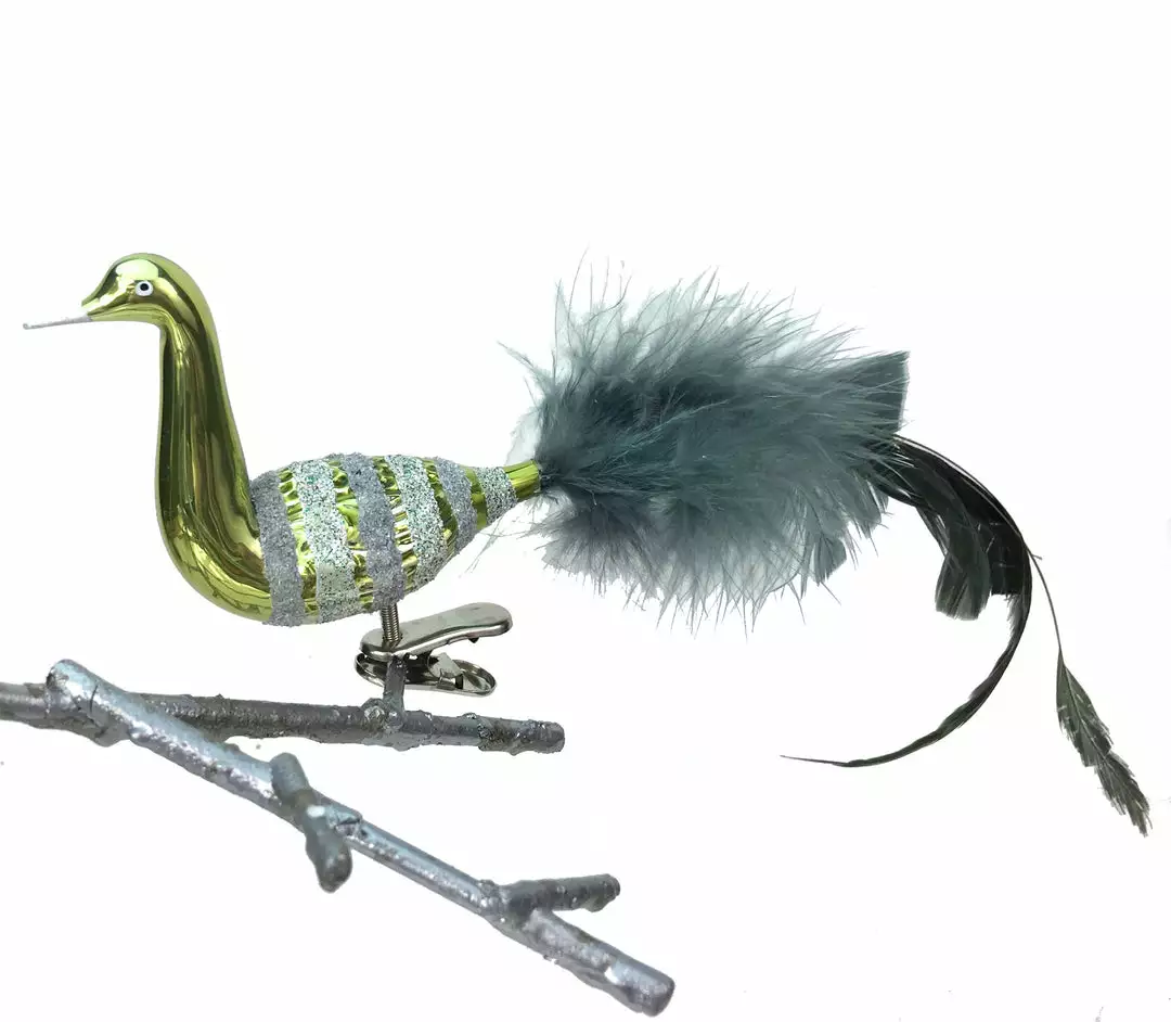 Old German Christmas Celadon Green Bird With Feathers Ornament Clip 3 Old German Christmas Celadon Green Bird With Feathers Ornament Clip