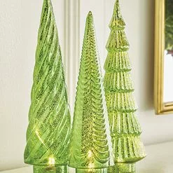 Raz Green Mercury Glass Trees With Lights