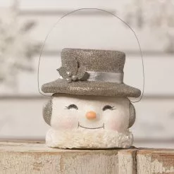 Bethany Lowe Happy Snowman Bucket, Platinum