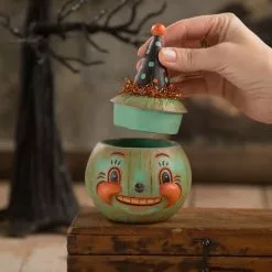 Bethany Lowe Jackie Teal-o-ween Pumpkin Container Halloween