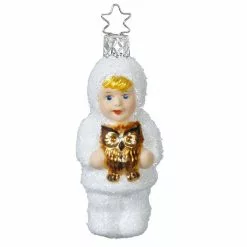 Inge Glass Christmas Snow Girl With Owl - Kinder Of Forest Ornament