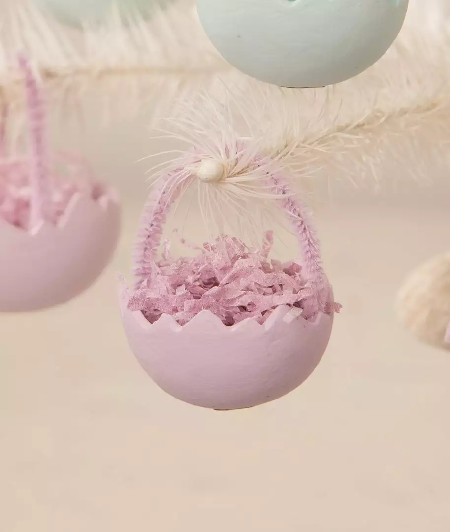 Bethany Lowe New! Lavender Cracked Egg Basket Ornaments, Set Of 6 3 Bethany Lowe New! Lavender Cracked Egg Basket Ornaments, Set Of 6