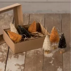 Bethany Lowe New! Mini Halloween Bottle Brush Trees With Gold Glitter