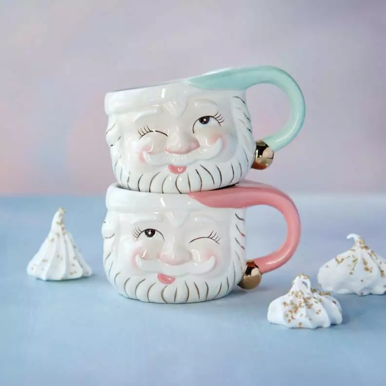 Glitterville Pastel Winking Santa Mugs 3 Glitterville Pastel Winking Santa Mugs