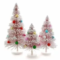 Cody Foster Flocked Pink Decorated Bottle Brush Trees New!