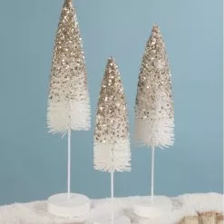 Bethany Lowe White Flocked Trees With Platinum Glitter