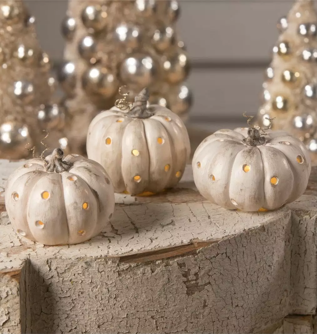 Bethany Lowe Polka Dot Pumpkin Luminaries, Ivory & Gold 3 Bethany Lowe Polka Dot Pumpkin Luminaries, Ivory & Gold