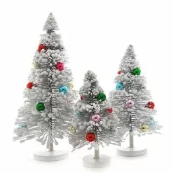 Cody Foster New! Powdered Snow Covered Bristle Trees With Multi Color Balls