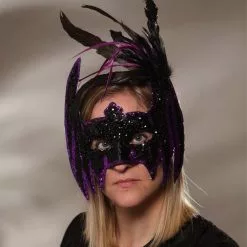 Bethany Lowe Purple Sequin & Feather Bat Mask