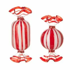 Raz Red & White Striped Candy Glass Ornaments