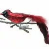 Old German Christmas Glass Red Cardinal Clip-On Ornament With Feathers