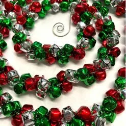 Raz Jingle Bell Garland, Red, Green & Silver