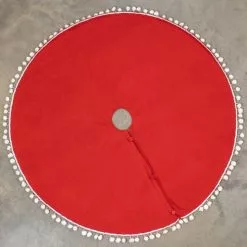 Ragon House Red Tree Skirt With White Pom Poms, 50"