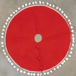 Ragon House New! Red Tree Skirt With White Pom Poms, 28"