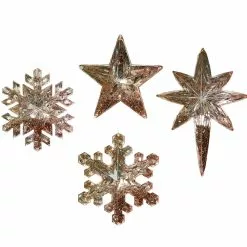 One Hundred 80 Degrees Christmas Glitter Filled Rose Gold Snowflake And Star Ornaments & Bowl Fillers