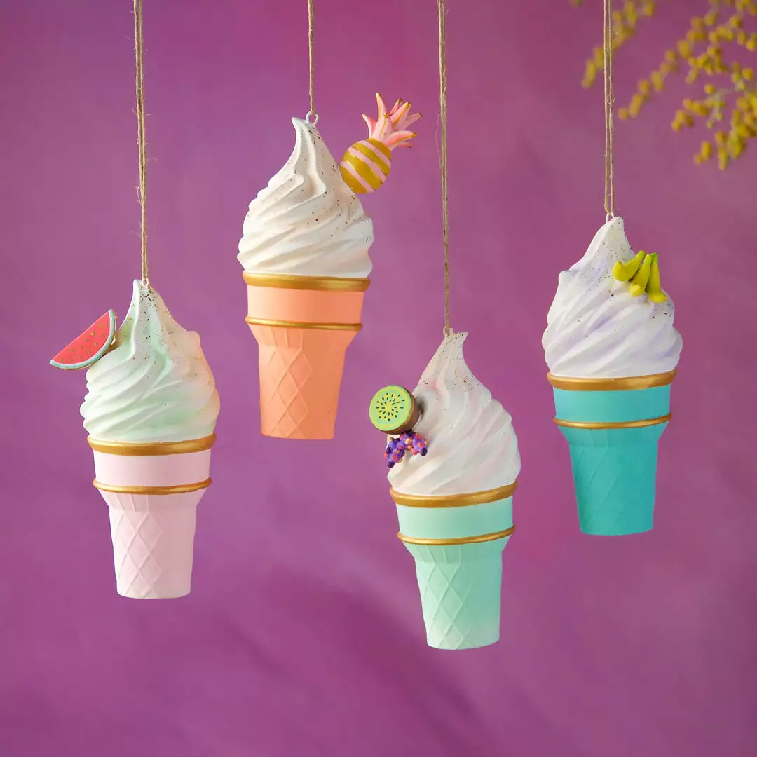 Glitterville New! Soft Serve Ice Cream Cone Ornaments, Fruity Flavors 3 Glitterville New! Soft Serve Ice Cream Cone Ornaments, Fruity Flavors