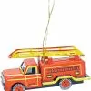 TheHolidayBarn.com Christmas Fire Truck Tin Toy Reproduction Ornament