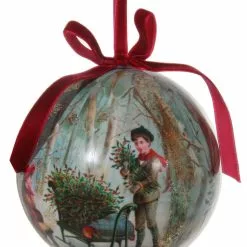 ShiShi Victorian Christmas Decoupage Ball Ornament, Gathering The Holly