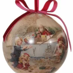 ShiShi Victorian Christmas Decoupage Ball Ornament, Santa's Airplane Delivery