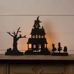 Bethany Lowe Halloween Haunted House With Trick-or-Treaters, Silhouettes