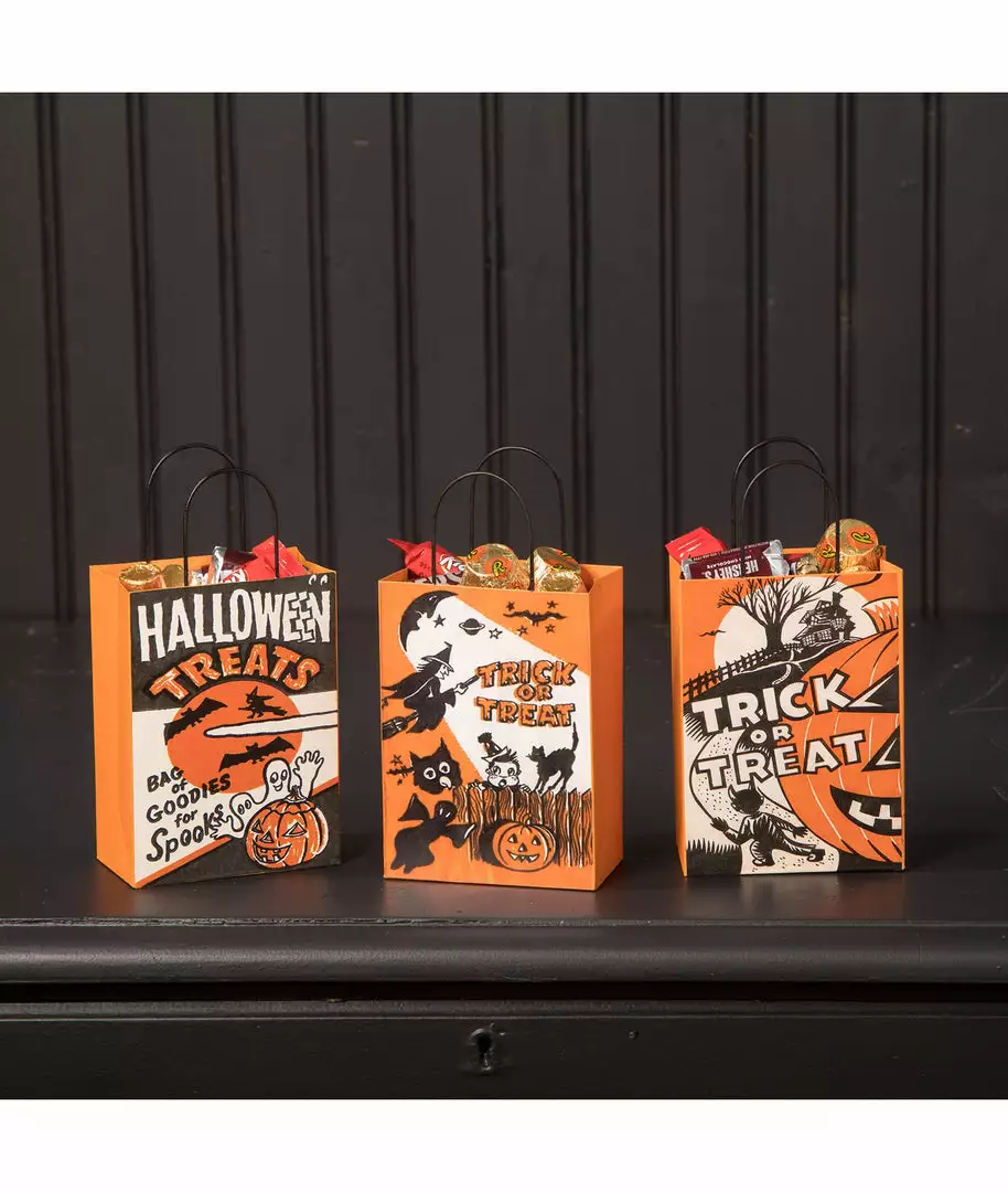 Bethany Lowe Retro Halloween Tin Treat Bags New! 3 Bethany Lowe Retro Halloween Tin Treat Bags New!
