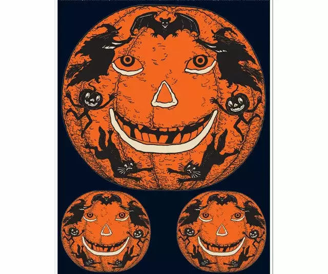 Beistle Vintage Jack-O-Lantern Peel 'N Place Decals Beistle Vintage Halloween 3 Beistle Vintage Jack-O-Lantern Peel 'N Place Decals Beistle Vintage Halloween